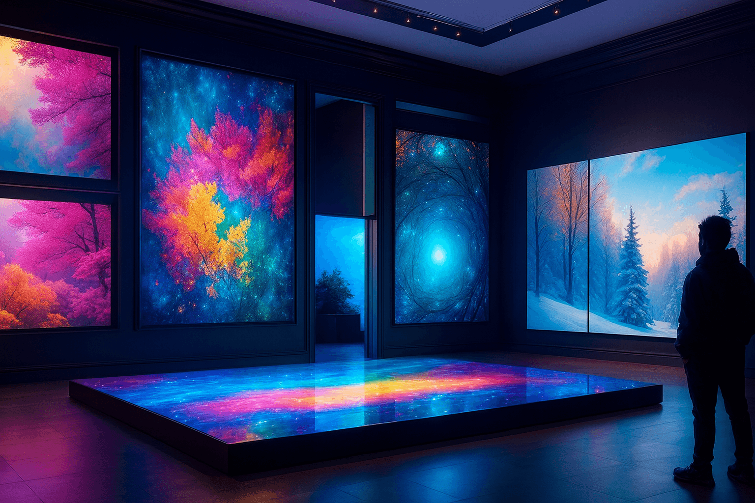 Visitantes interactuando con instalación audiovisual en museo