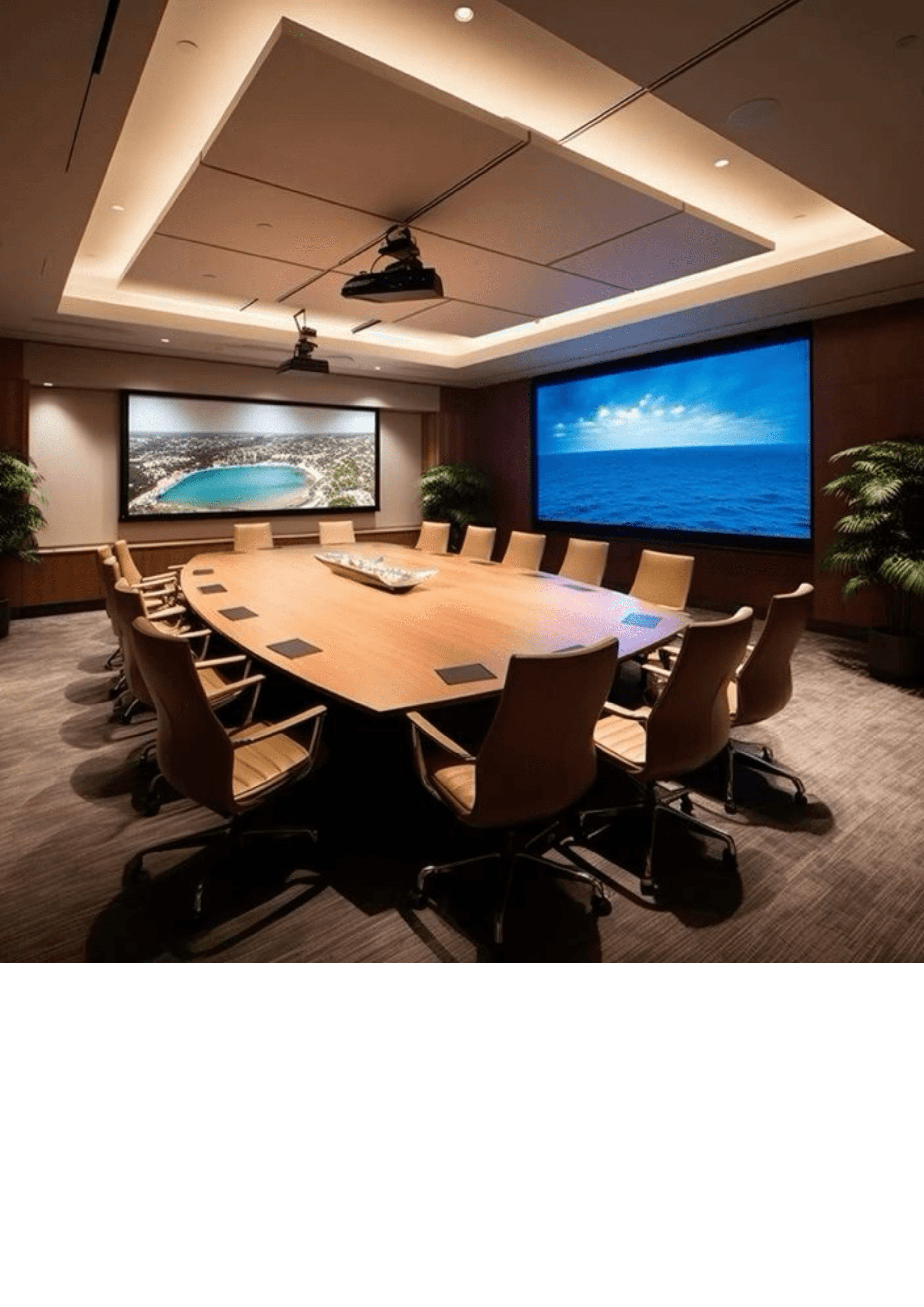 Sala híbrida con videoconferencia y cámaras inteligentes